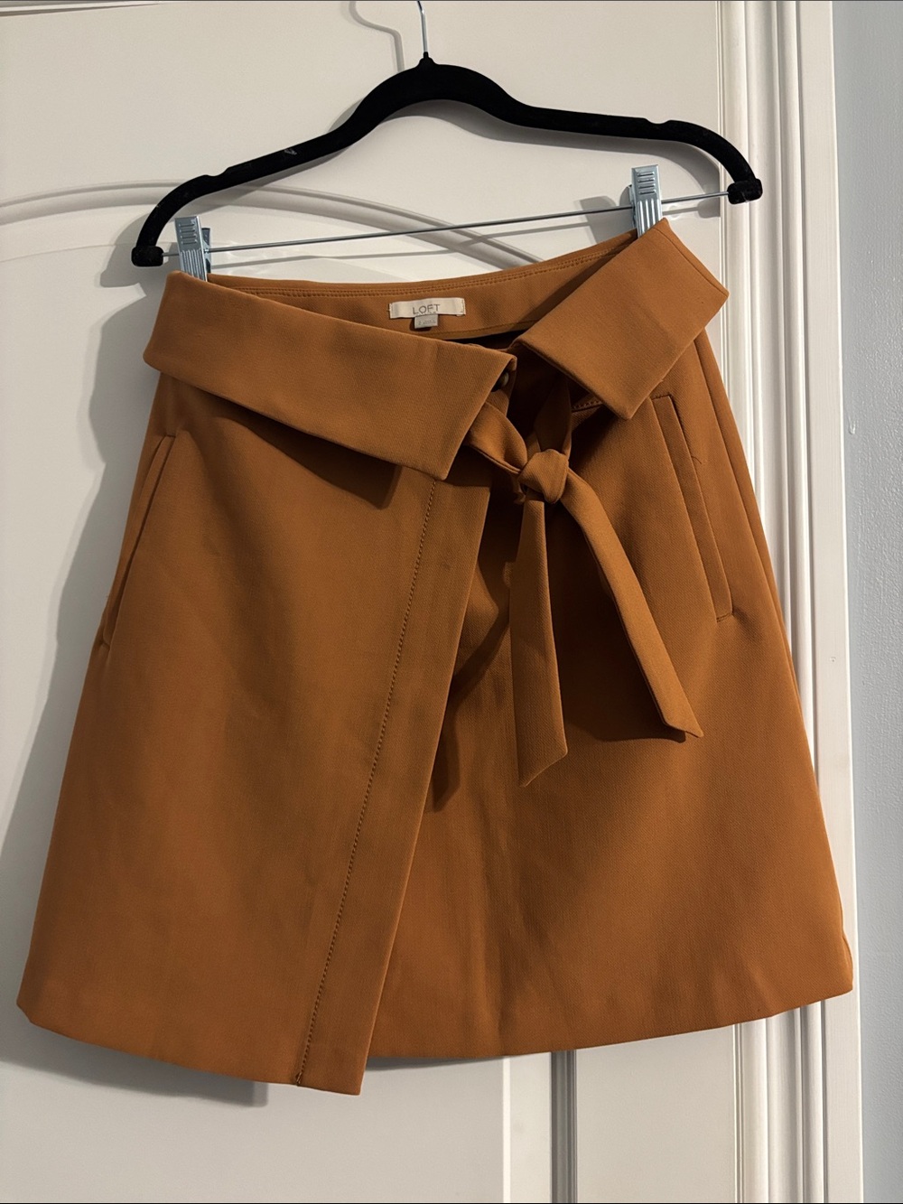 LOFT tan Tie-Waist A-Line Skirt